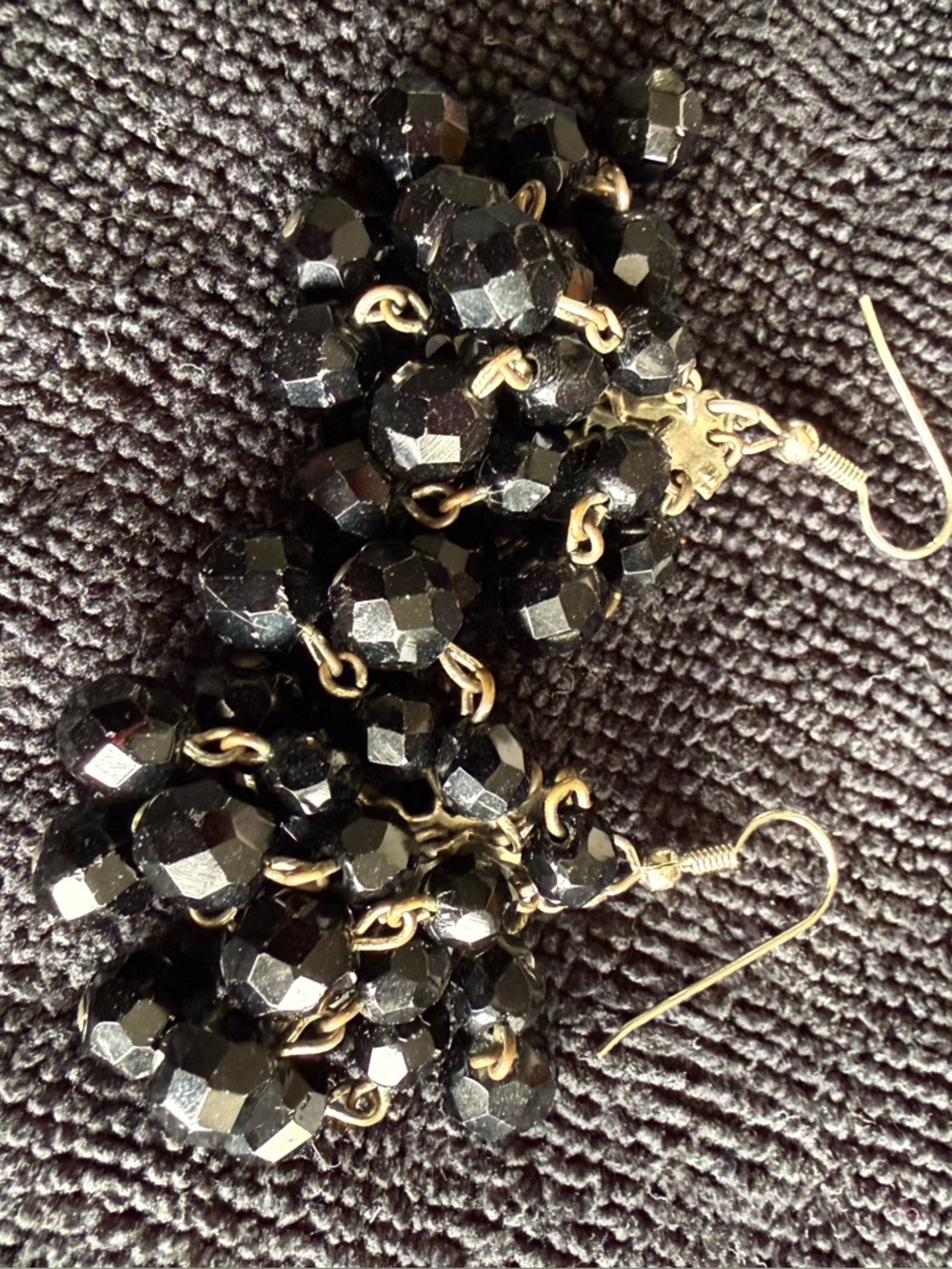 Vintage Black Faceted Bead Dangle Earrings